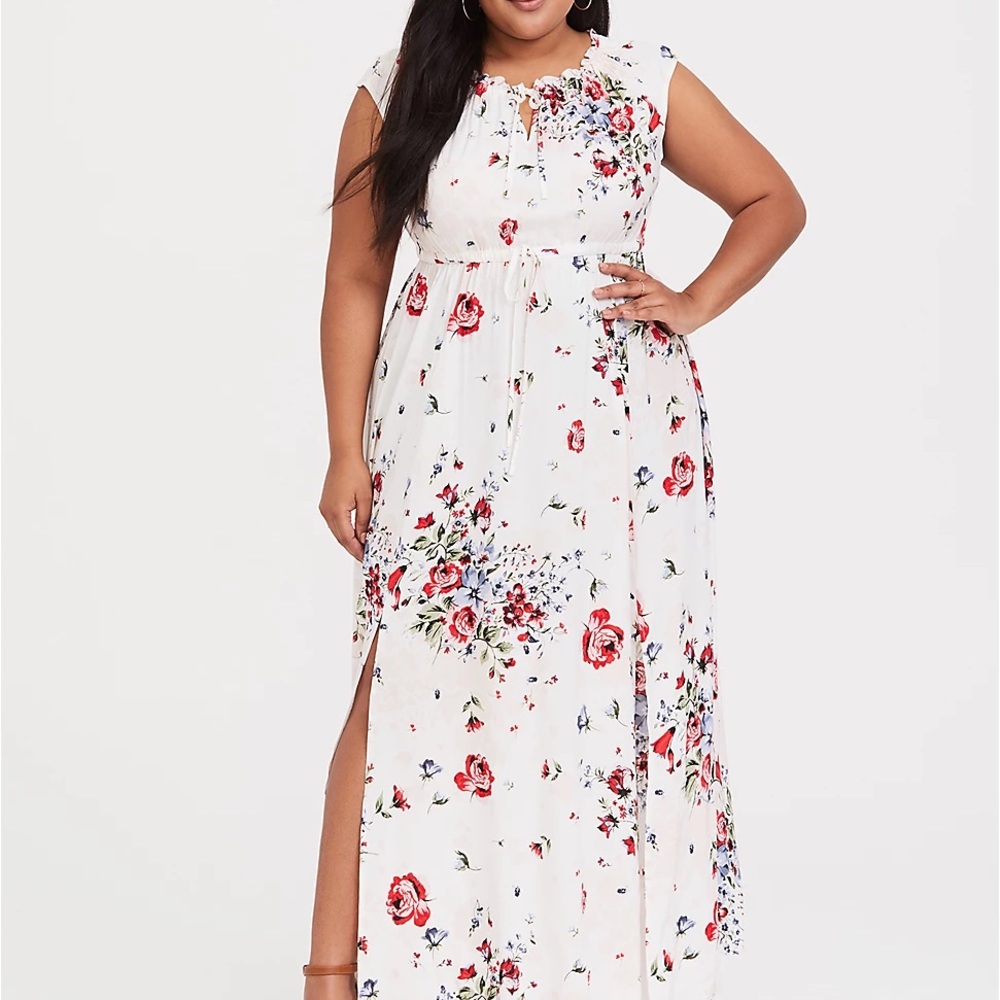 IVORY FLORAL CHALLIS MAXI DRESS 2